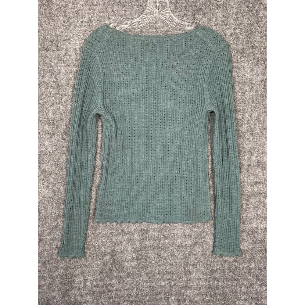J.Crew Womens Coquette Scalloped Pointelle Merino Wool Sweater Sage Green Small - Picture 6 of 9